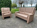 Beige leren 2zits bankstel en / of fauteuil / bank & stoel, Gebruikt, Minder dan 75 cm, 150 tot 200 cm, Leer