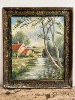 Vintage plattelandshoutschilderij 43,5 x 37,5 cm