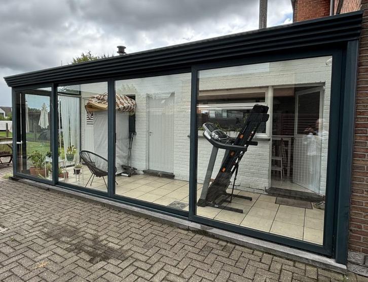 Veranda - groen - aluminium, Doe-het-zelf en Bouw, Raamkozijnen en Schuifdeuren, Gebruikt, Schuifpui, Aluminium, 150 tot 225 cm