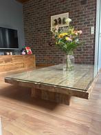 Houten salontafel met glas, Antiek en Kunst, Ophalen