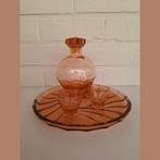 Retro roze borrelset met karaf en glaasjes, Ophalen of Verzenden