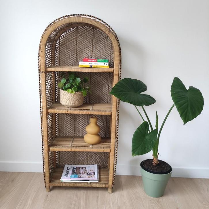 Vintage rieten/rotan rek - boho style, Huis en Inrichting, Kasten | Boekenkasten, Gebruikt, Ophalen