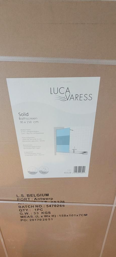 Luca Varess solid badscherm 95x150 cm, Huis en Inrichting, Badkamer | Badkamermeubels, Nieuw, Ophalen of Verzenden