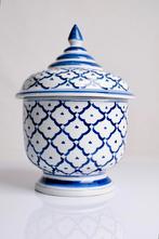 Aardewerk pot met deksel in blauwwitte kleurmotief, Antiek en Kunst, Antiek | Keramiek en Aardewerk, Ophalen