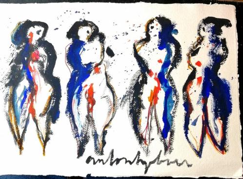 Heyboer 4 femmes olieverf op scheppapier 29,5 x 42 cm, Antiek en Kunst, Kunst | Schilderijen | Modern, Verzenden