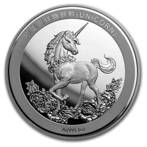 Unicorn - Eenhoorn 25-jarig jubileum 1 oz zilver China 2019, Postzegels en Munten, Munten | Azië, Losse munt, Oost-Azië, Zilver