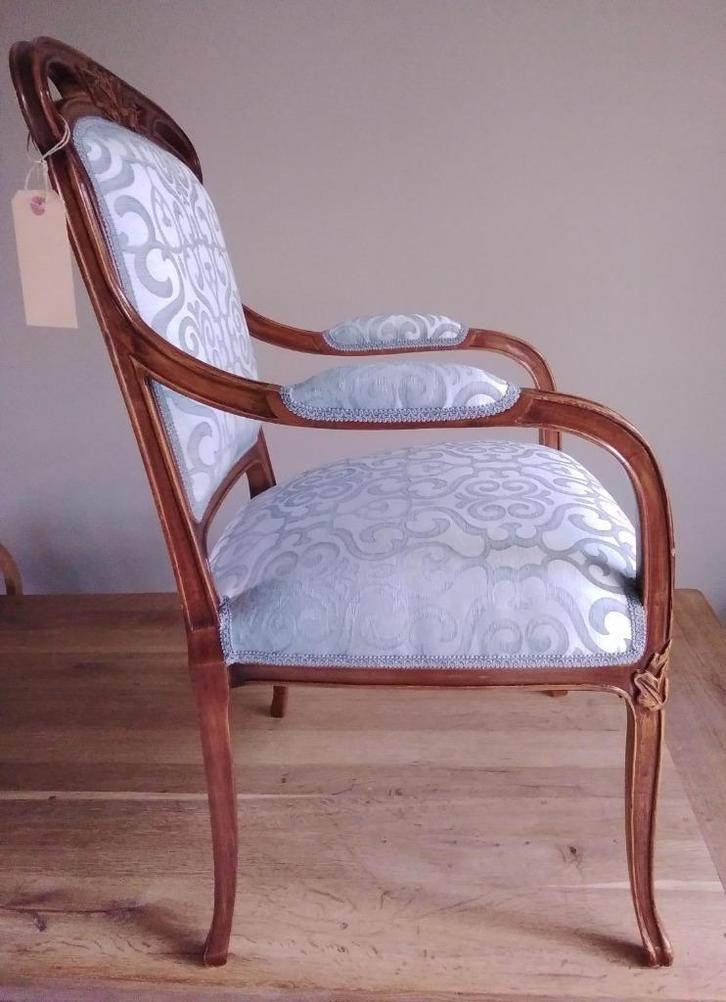 stoel art nouveau, Maison & Meubles, Chaises, Utilisé, Bois, Bleu, Enlèvement