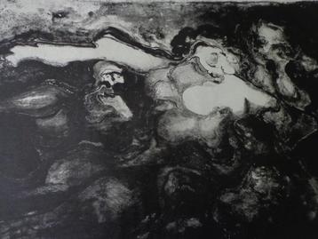 Litho in het zwart Gustave Marchoul "Les Amants"