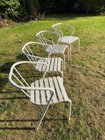 4 stevige metaal met hout retro- stoeltjes., Huis en Inrichting, Stoelen, Ophalen, Metaal