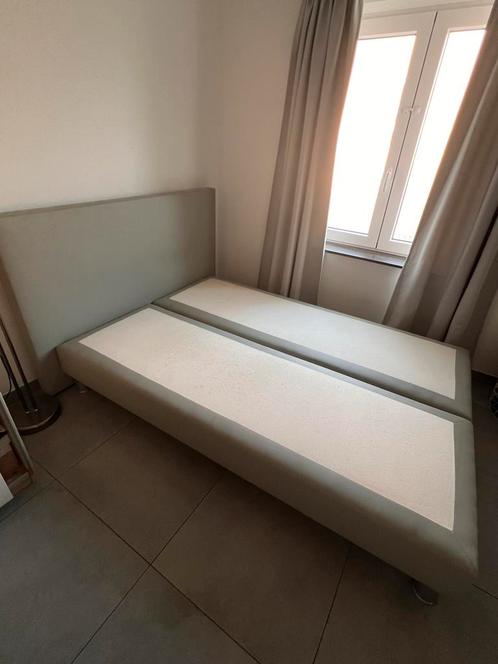 Bed te koop, Huis en Inrichting, Slaapkamer | Boxsprings, Gebruikt, 140 cm, 200 cm, Twijfelaar, Grijs, Ophalen