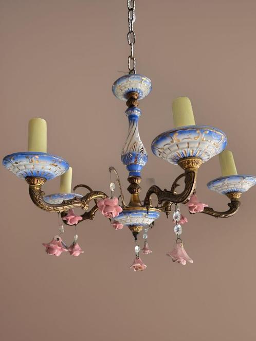 Antieke Art Deco kroonluchter van brons en porselein, Antiek en Kunst, Antiek | Verlichting, Ophalen