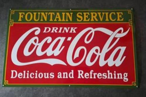 Coca cola fountain servie emaillen bord decoratie borden, Collections, Marques & Objets publicitaires, Comme neuf, Panneau publicitaire