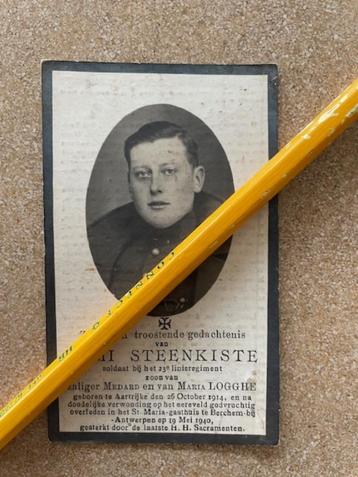 Oorlogslachtoffer MEI 1940 Soldaat 23Linie Steenkiste Remi beschikbaar voor biedingen