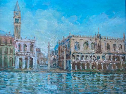 Mooi olieverfschilderij met zicht op Venetië-gesigneerd, Antiek en Kunst, Kunst | Schilderijen | Klassiek, Ophalen of Verzenden