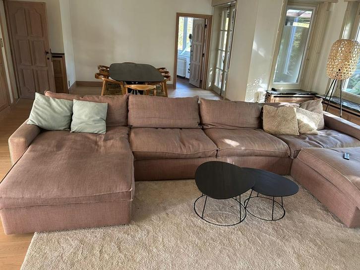 Hoekzitbank  lounge met bijhorende poef, taupe, Huis en Inrichting, Zetels | Voetbanken en poefs, Gebruikt, Stof, Ophalen