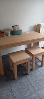 TAFEL, BANK EN BANKJES MASSIEF EIK, Huis en Inrichting, Tafels | Eettafels, Ophalen, 100 tot 150 cm, Eikenhout, 50 tot 100 cm