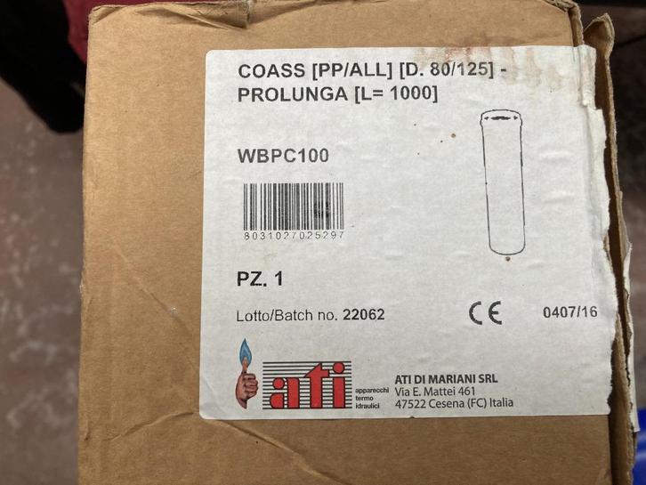 Concentrische buis + bocht + muurdoorvoer 80/125 - Alu/PP, Doe-het-zelf en Bouw, Buizen en Afvoer, Nieuw, Rechte buis, Aluminium