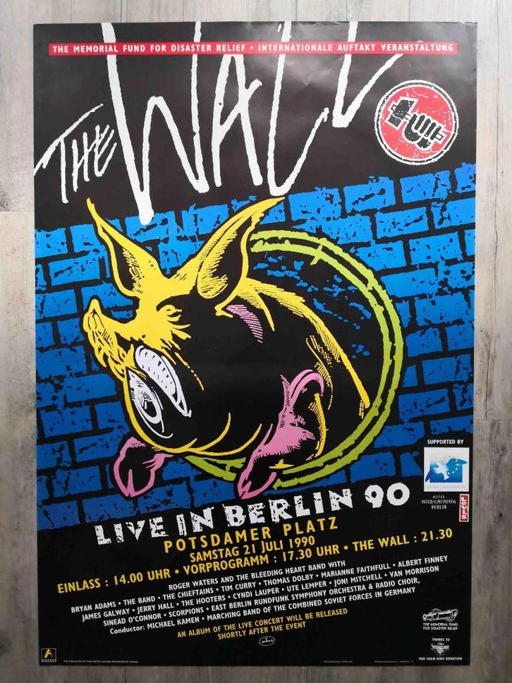 Originele poster - THE WALL - ROGER WATERS - BERLIJN 1990, Verzamelen, Posters, Zo goed als nieuw, Muziek, Deurposter of groter