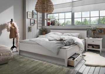 Tweepersoons bed Massief grenen hout. Puur natuur of Wit disponible aux enchères