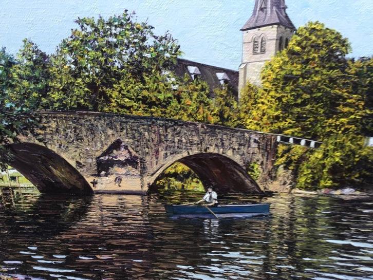 J_J Rousseau (Grand-Leez 1949-2008) Pont St Jean a Anserreme, Antiek en Kunst, Kunst | Schilderijen | Klassiek, Ophalen of Verzenden