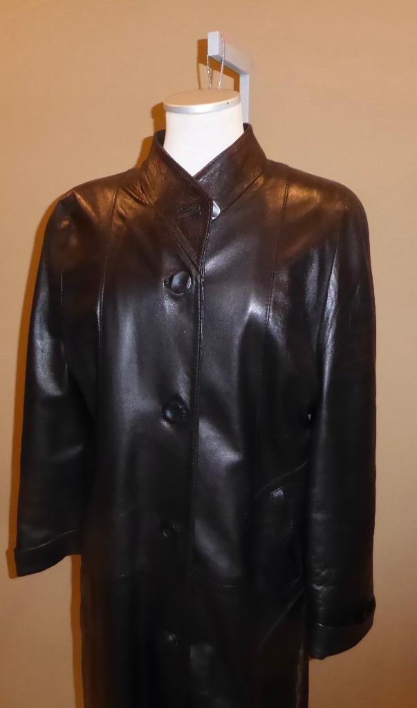 Lange lederen zwarte mantel / Medium, Kleding | Dames, Jassen | Winter, Zo goed als nieuw, Ophalen of Verzenden