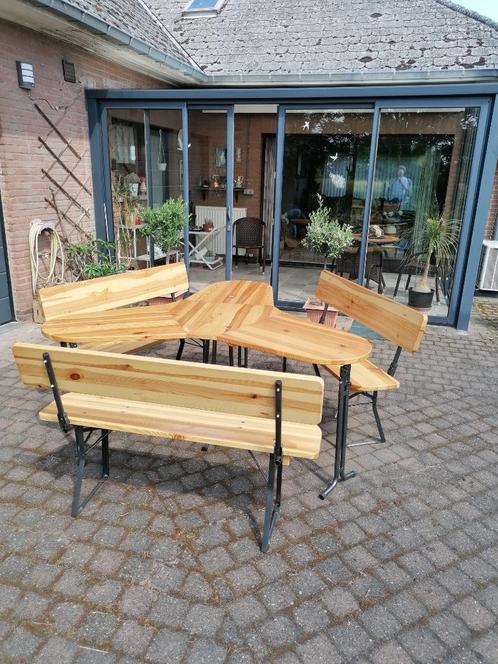 Tuintafel met banken, Tuin en Terras, Tuinsets en Loungesets, Zo goed als nieuw, Tuinset, Hout, Meer dan 8 zitplaatsen, Bank, Eettafel