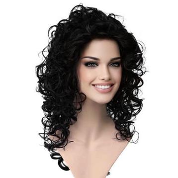 Moderne vlotte pruik halflang krullend zwart haar beschikbaar voor biedingen