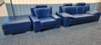 Salon in blauw Leder (GRATIS), Huis en Inrichting, Ophalen, 250 tot 300 cm, Gebruikt, Rechte bank
