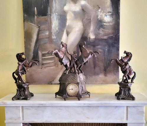 ✔️"Les Chevaux De Marly” open haardset XIXe, Antiek en Kunst, Kunst | Beelden en Houtsnijwerken, Verzenden