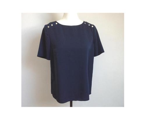 Blouse bleu marine à manches courtes - Taille estimée: 36, Kleding | Dames, Topjes, Zo goed als nieuw, Korte mouw, Ophalen of Verzenden