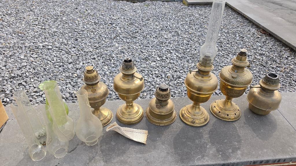 6 olielampen (geen chinese maar merklampen), Antiek en Kunst, Ophalen, Brons