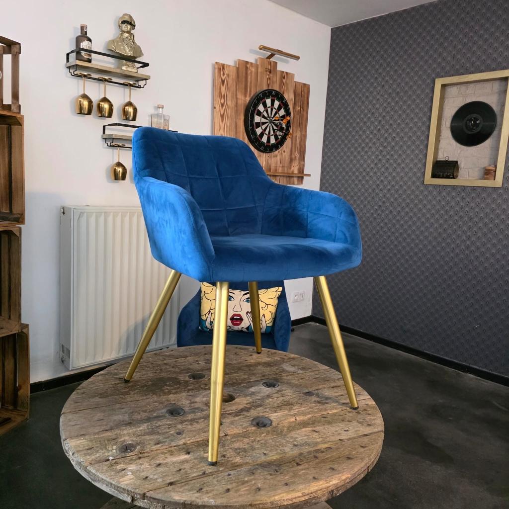 Chaises en velours bleues, Maison & Meubles, Chaises, Trois, Comme neuf, Enlèvement, Bleu