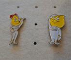Lot 2 pins benzine merk Esso mascottes druppel man vrouw, Verzamelen, Ophalen of Verzenden, Zo goed als nieuw, Merk, Speldje of Pin