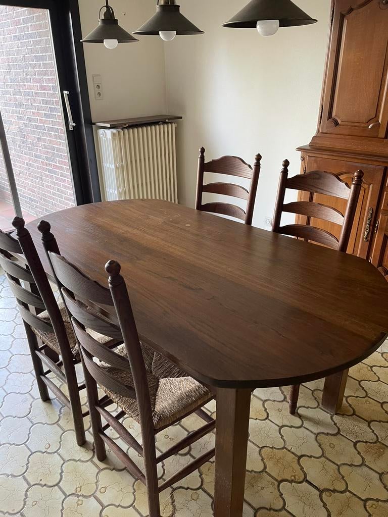 Table à manger et 4 chaises, Maison & Meubles, Enlèvement, Utilisé, Ovale, Chêne