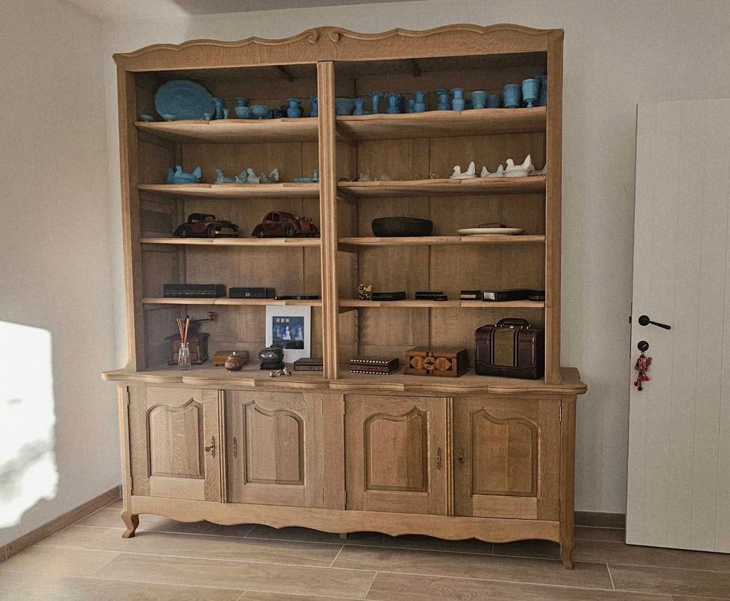 Vaisselier bibliothèque ancien en chêne massif aérogommé, Huis en Inrichting, Kasten | Buffetkasten, Ophalen