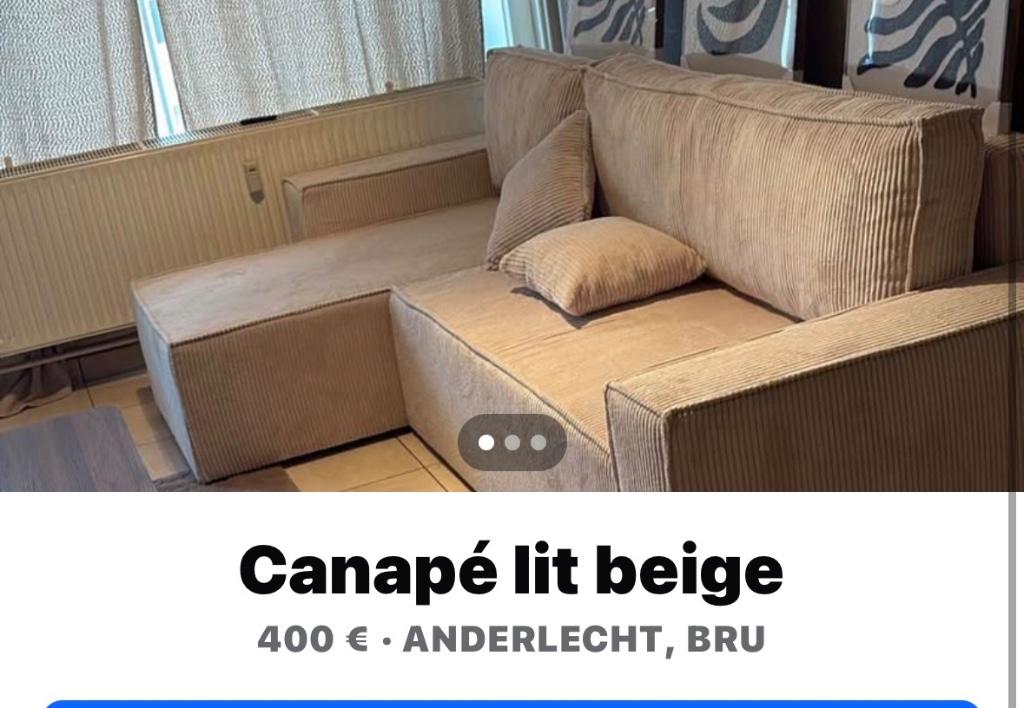 Slaapbank, Ophalen, Beige, 140 cm, Zo goed als nieuw