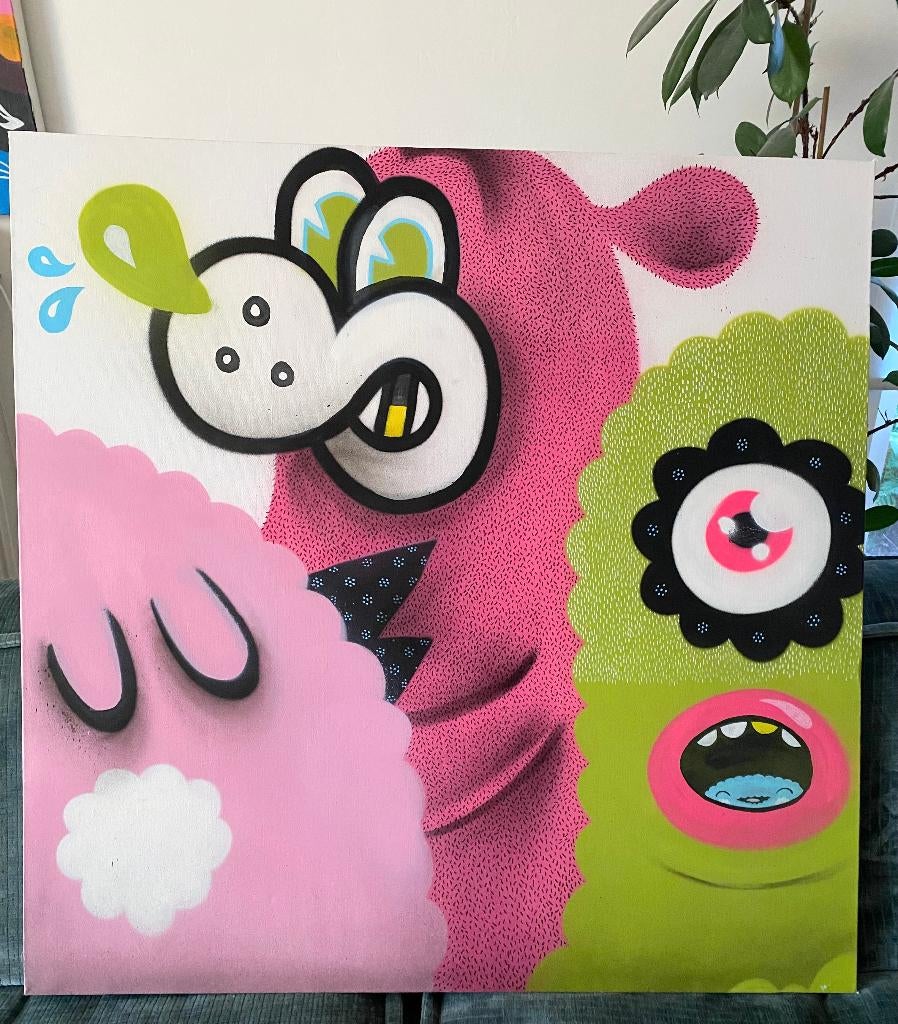 Bue The Warrior canvas painting 100 x 100cm graffiti, Ophalen