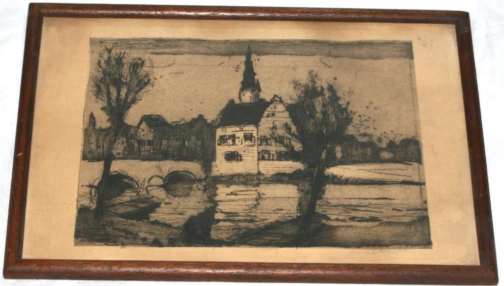 Auguste Oleffe (1867-1931) - ets, Enlèvement ou Envoi, Paysage, Eau-forte, Signé