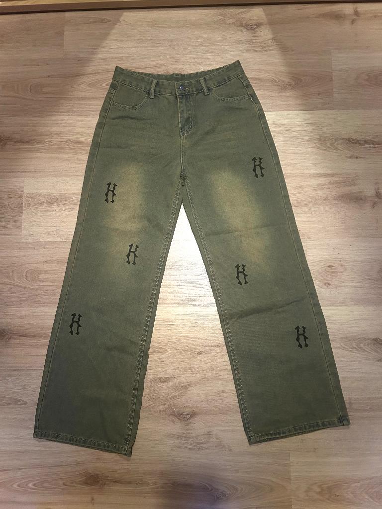 Baggy jeansbroek (met print), Kleding | Dames, Spijkerbroeken en Jeans, Nieuw, W30 - W32 (confectie 38/40), Grijs, Ophalen of Verzenden