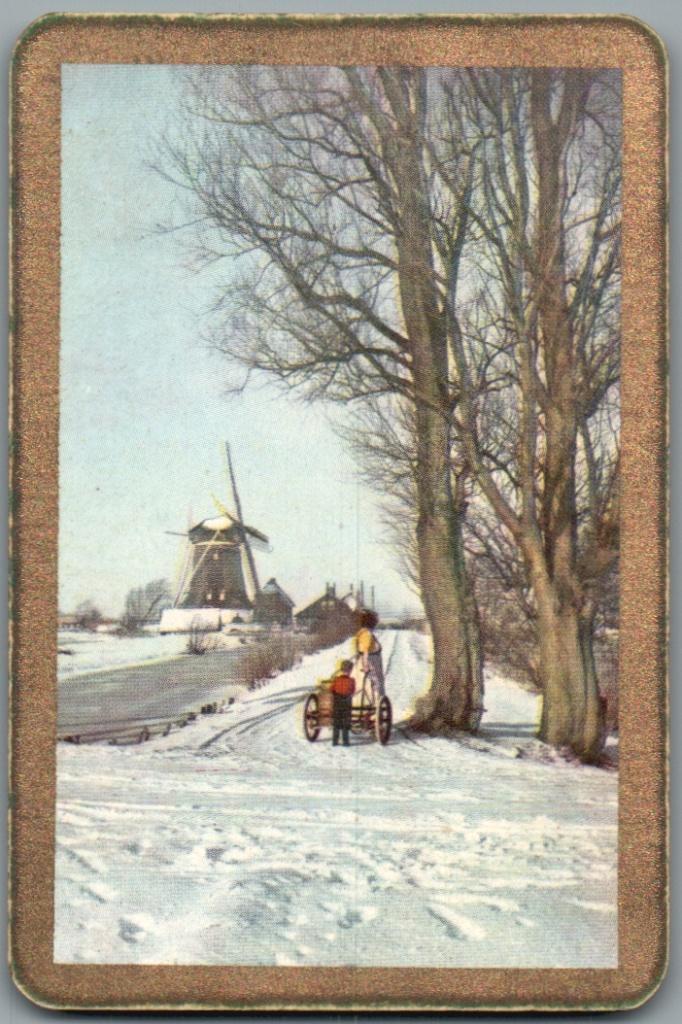 speelkaart - LK14449 - Winter met molen, Collections, Cartes à jouer, Jokers & Jeux des sept familles, Utilisé, Carte(s) à jouer