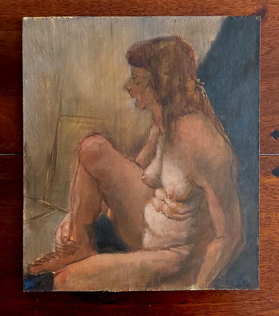 Studie van Vrouwelijk Naaktmodel - Olieverf, Antiek en Kunst, Kunst | Schilderijen | Klassiek, Ophalen of Verzenden