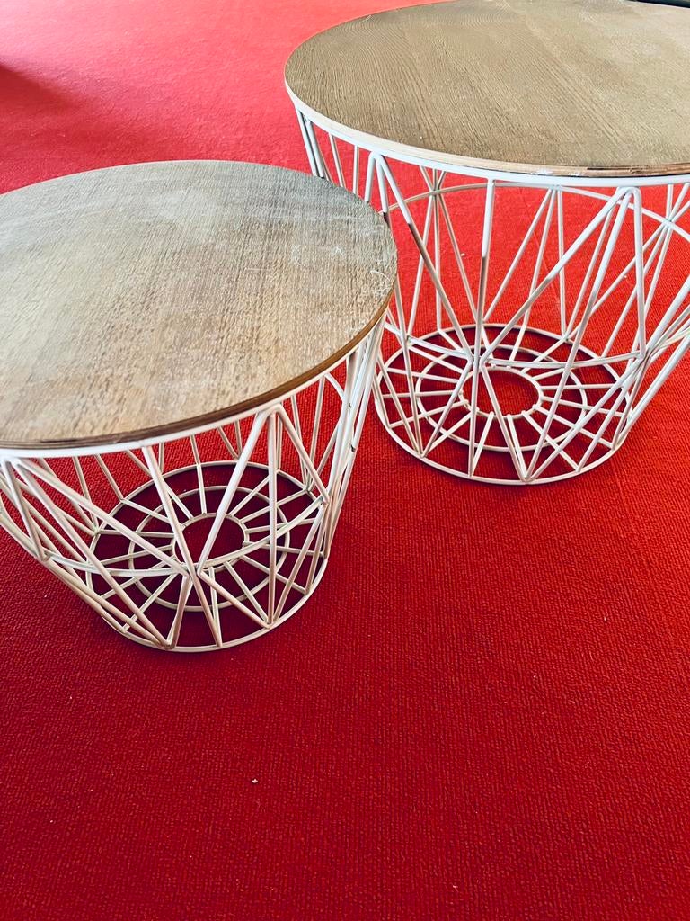 Bijzettafels Hay 2 stuks wit met houten deksel, Ophalen, Zo goed als nieuw