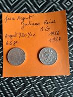 2 pieces Argents,  reine Juliana néerlandais, Timbres & Monnaies, Monnaies | Belgique, Enlèvement ou Envoi, Argent