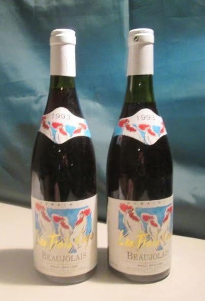 2 fois Les Trois Coqs Beaujolais - Paul Bocuse - 1993, Collections, Vins, Enlèvement ou Envoi, Pleine, Comme neuf, Vin rouge