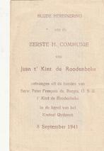 PRENTJE EERSTE COMMUNIE 1941 JUAN T KINT de ROODENBEKE, Ophalen of Verzenden, Zo goed als nieuw, 1940 tot 1960, Prent