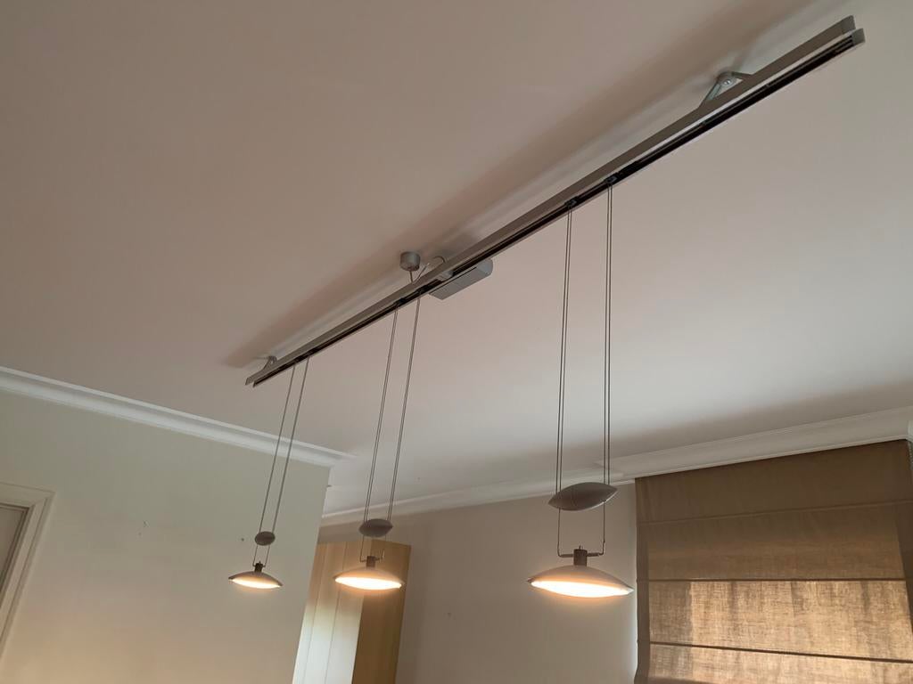 Plafondluchter met drie lampen, Ophalen of Verzenden, Gebruikt, Metaal