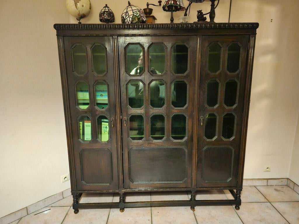 Antieke kast met glaswerk, Huis en Inrichting, Kasten | Dressoirs, Ophalen, 25 tot 50 cm, 150 tot 200 cm, Antiek