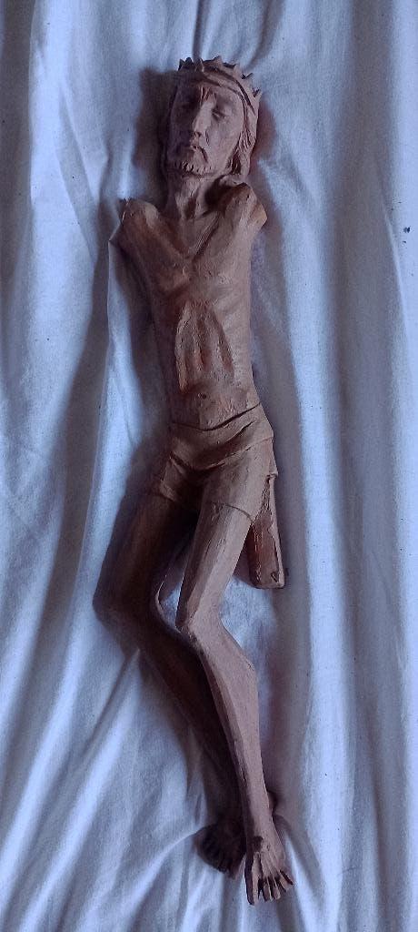 Oude Christus in terracotta 51x12x6, Antiek en Kunst, Antiek | Religieuze voorwerpen, Ophalen of Verzenden