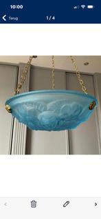 Art Deco Degué hanglamp blauw glas gesigneerd, Ophalen