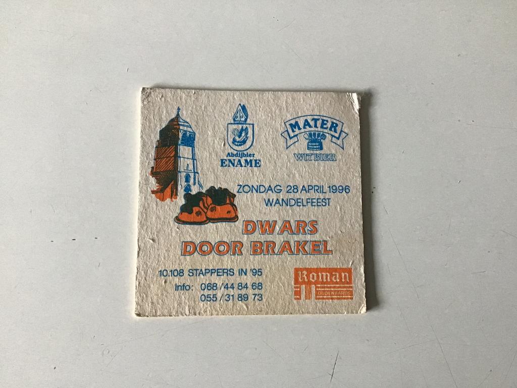 Bierviltje Dwars door Brakel 1996, Verzamelen, Ophalen, Gebruikt, Viltje(s)